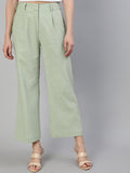 Mint Green Cotton Slub Flared High Rise Parallel Pants