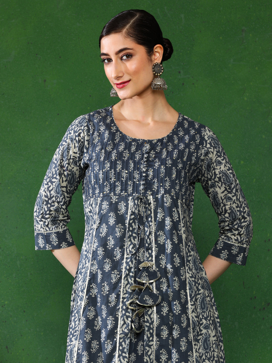 Blue & Grey Printed Flared Kurta With Pant