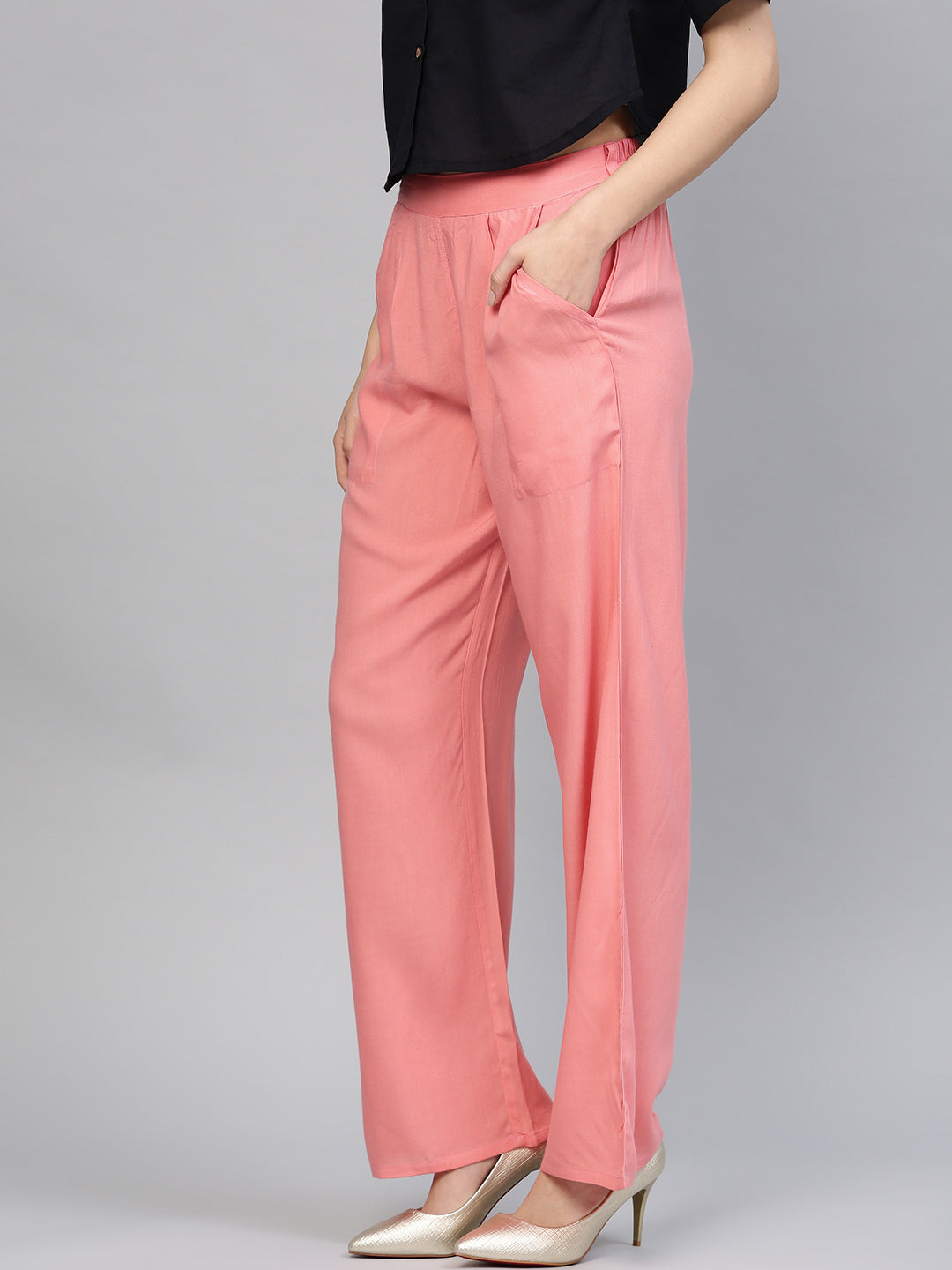 Pink Solid Rayon Palazzo