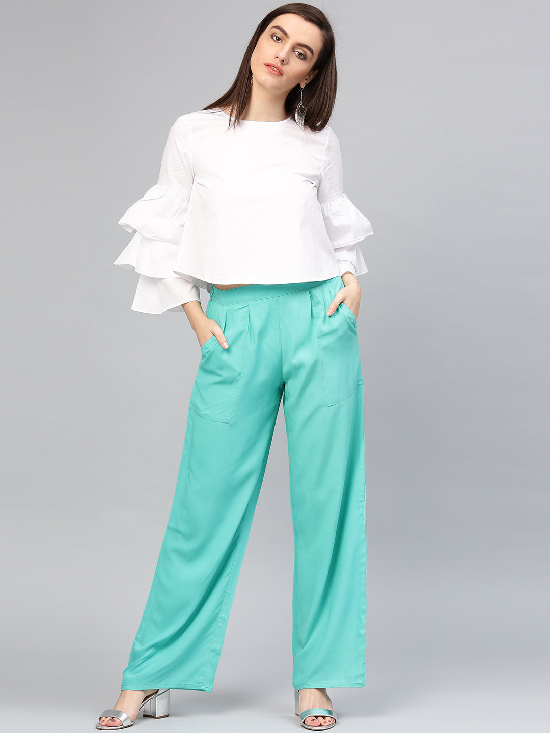 Sea Green Solid Rayon Palazzo