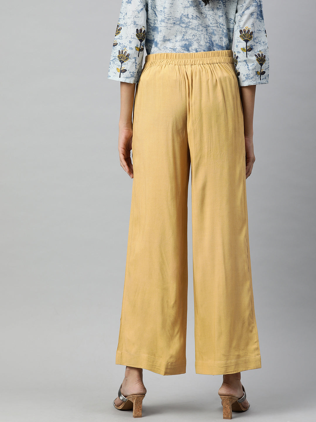 Beige Solid Rayon Palazzo