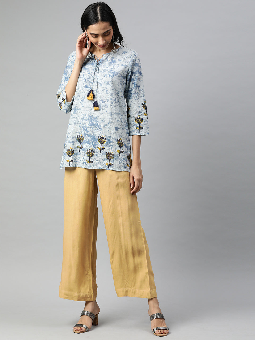 Beige Solid Rayon Palazzo