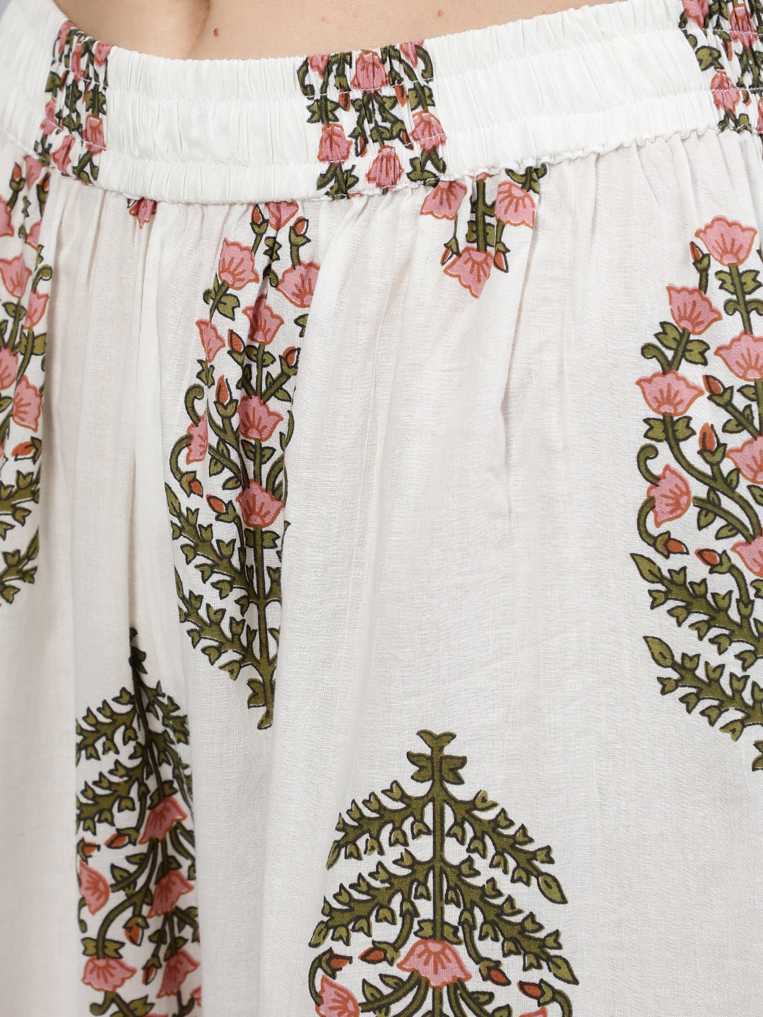 Light Blue Ethnic Print Cotton Short Kurta With Sharara & Dupatta