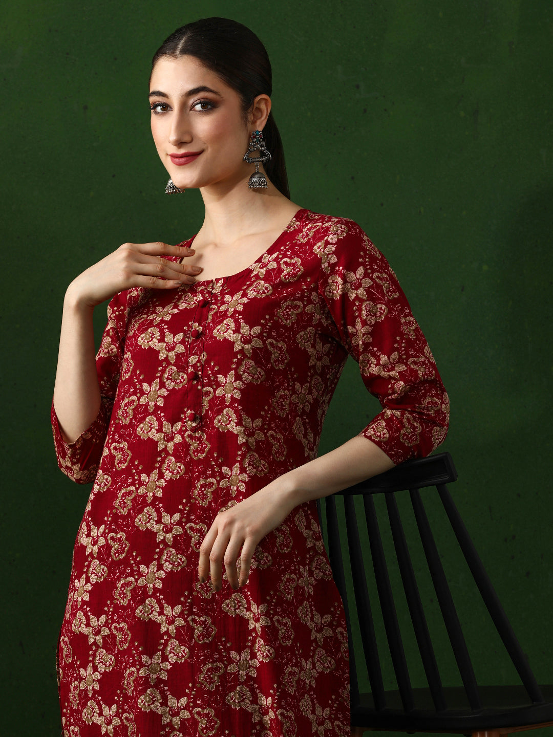 Floral Printed Straight Pure Cotton Kurta