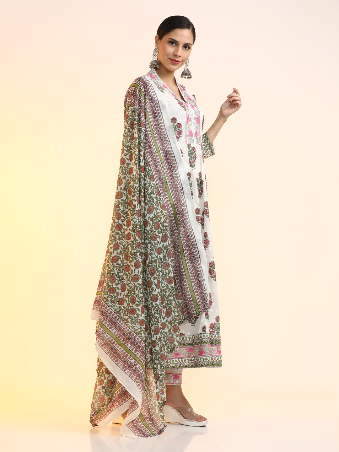 Embroidered Pure Cotton Floral Kurta Sets With Dupatta