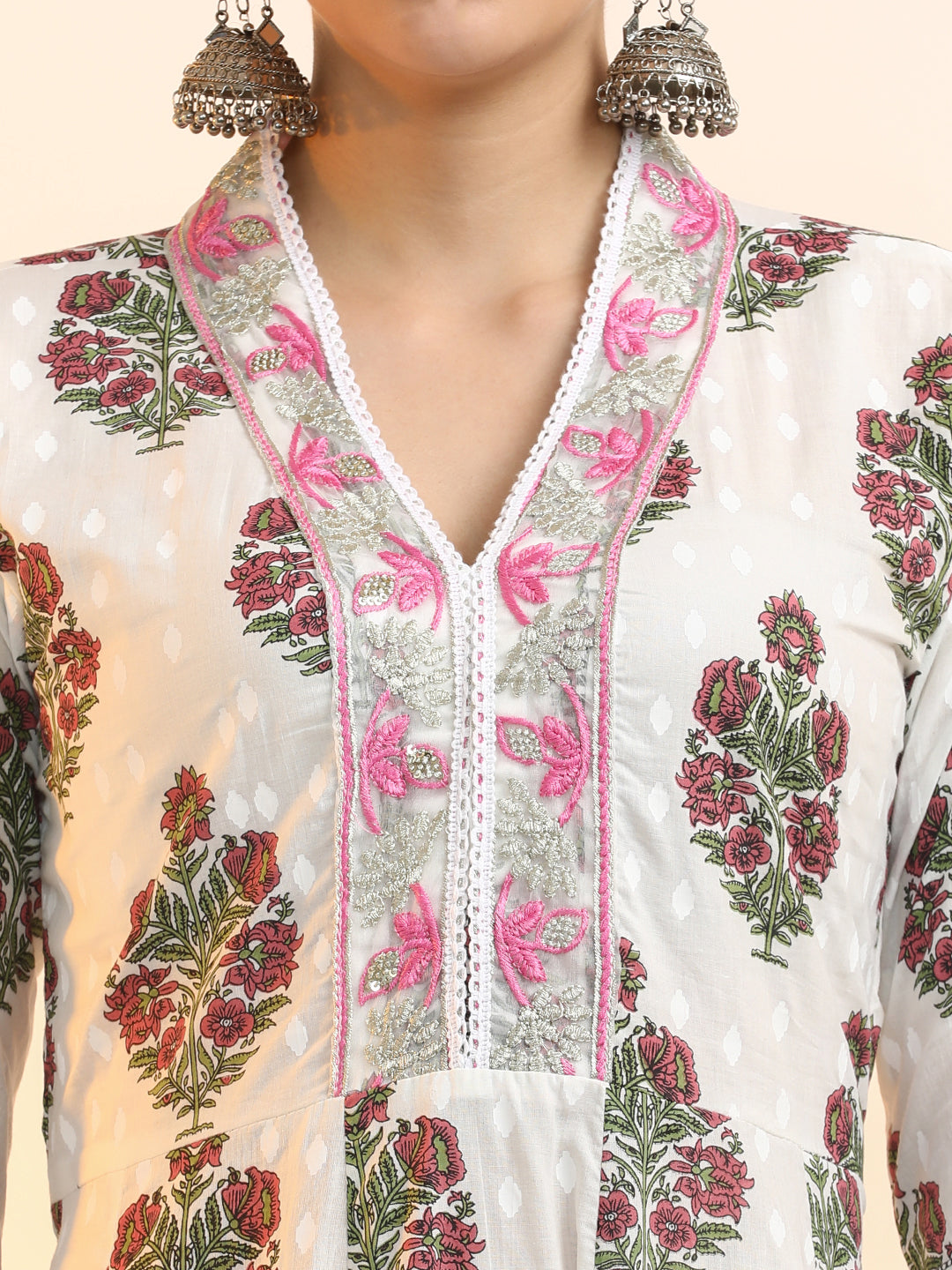 Embroidered Pure Cotton Floral Kurta Sets With Dupatta