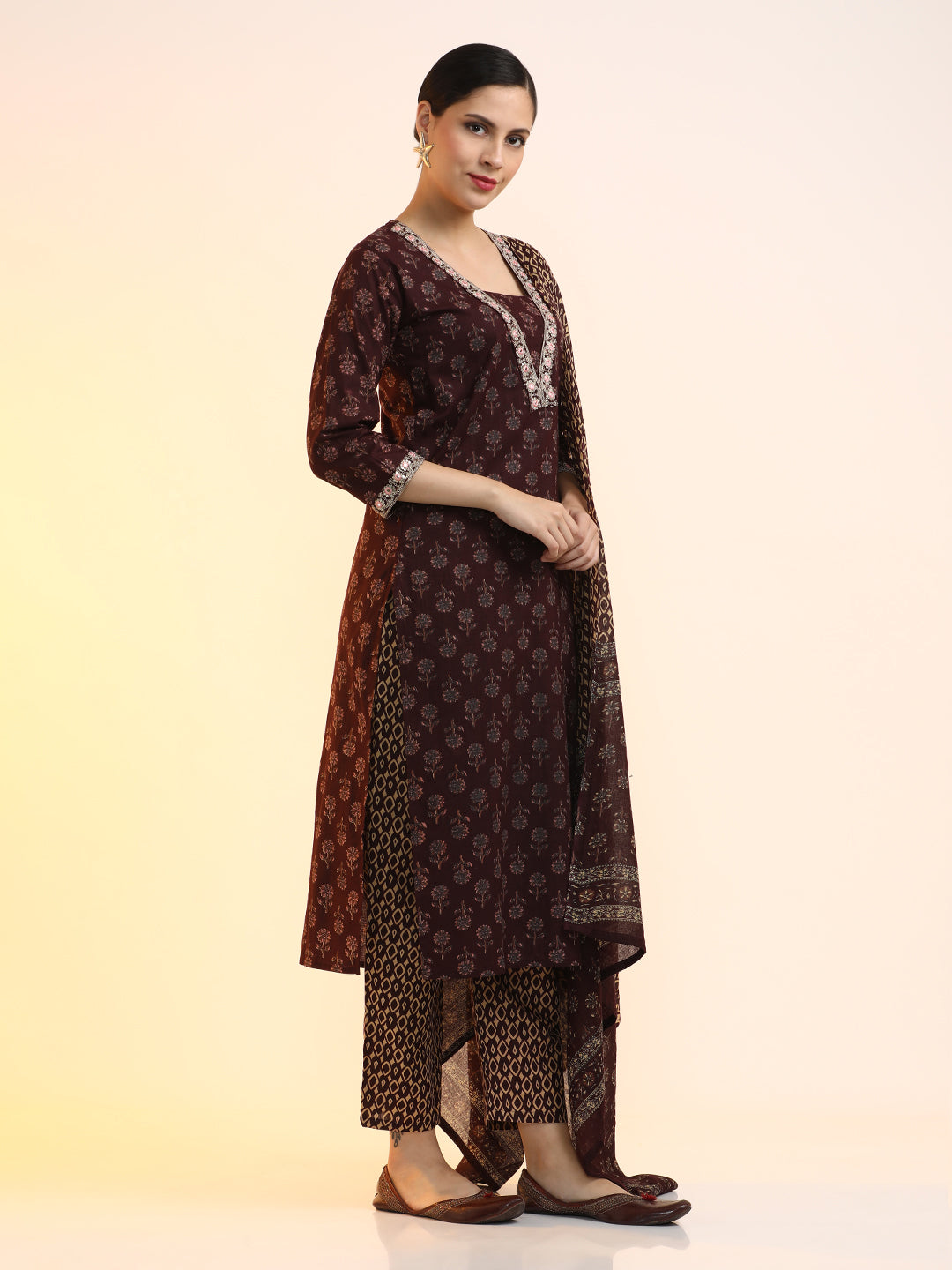 Embroidered Pure Cotton Floral Kurta Sets With Dupatta