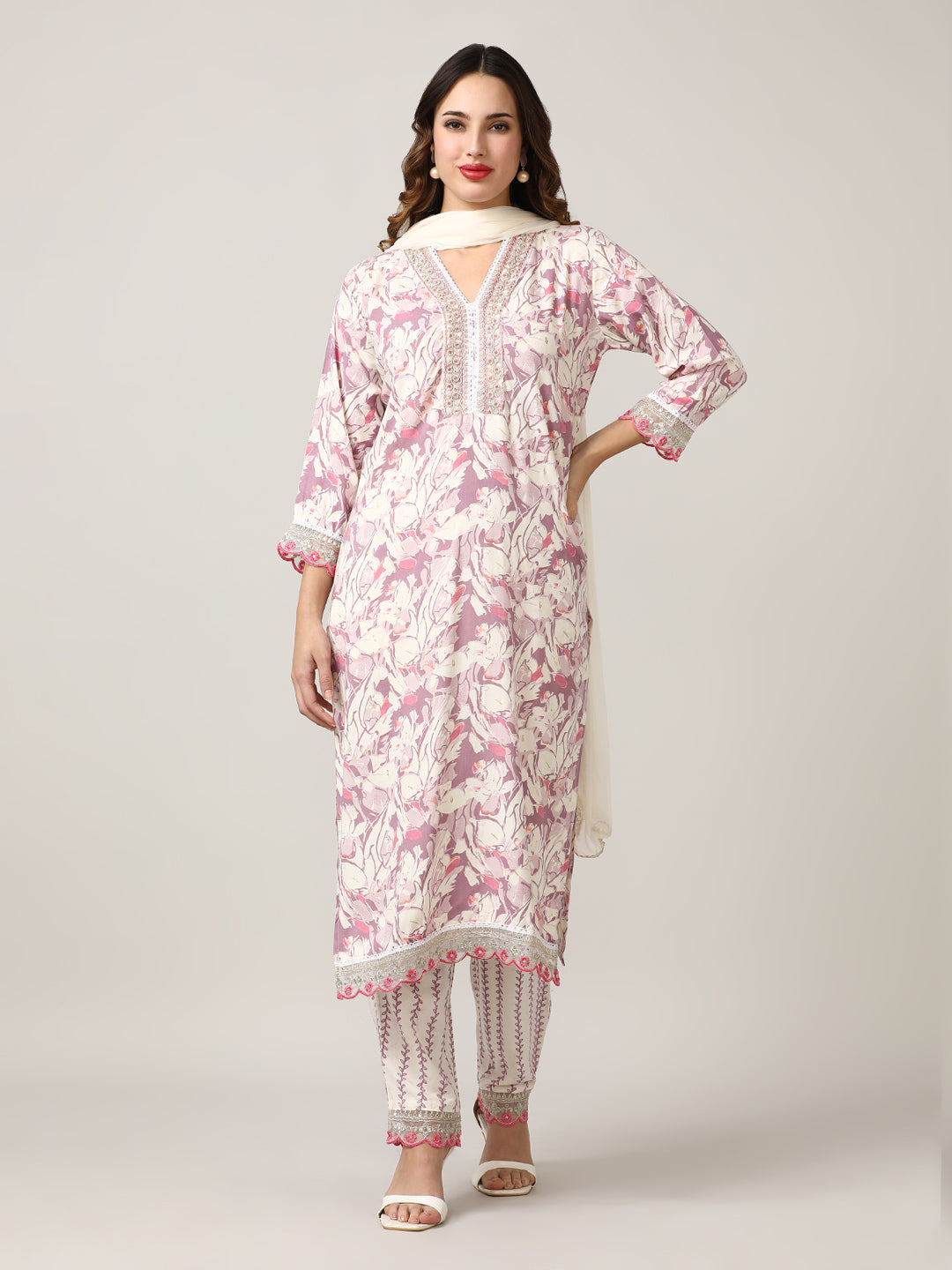 Embroidered Floral Straight Kurta Sets With Dupatta