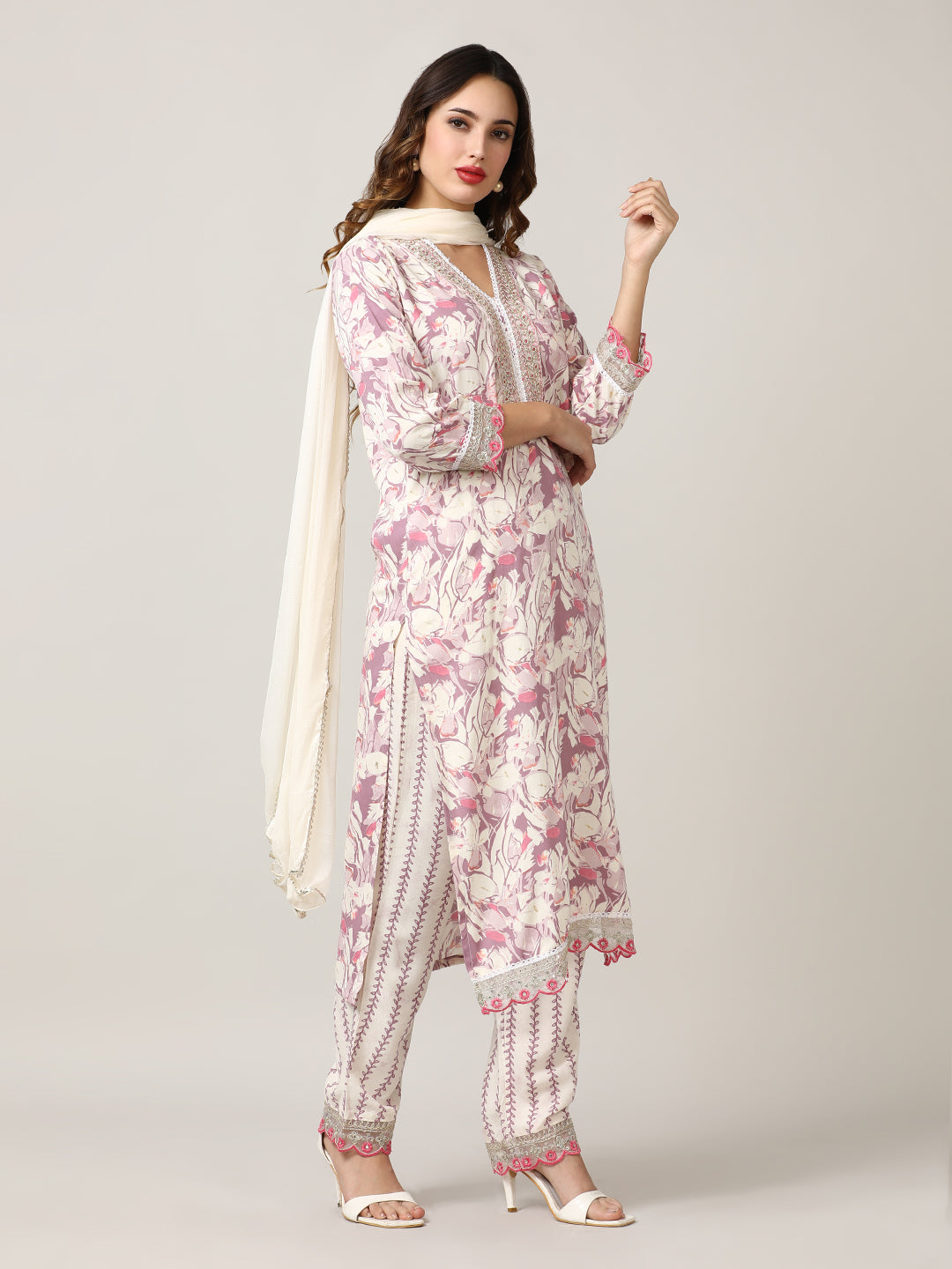 Embroidered Floral Straight Kurta Sets With Dupatta