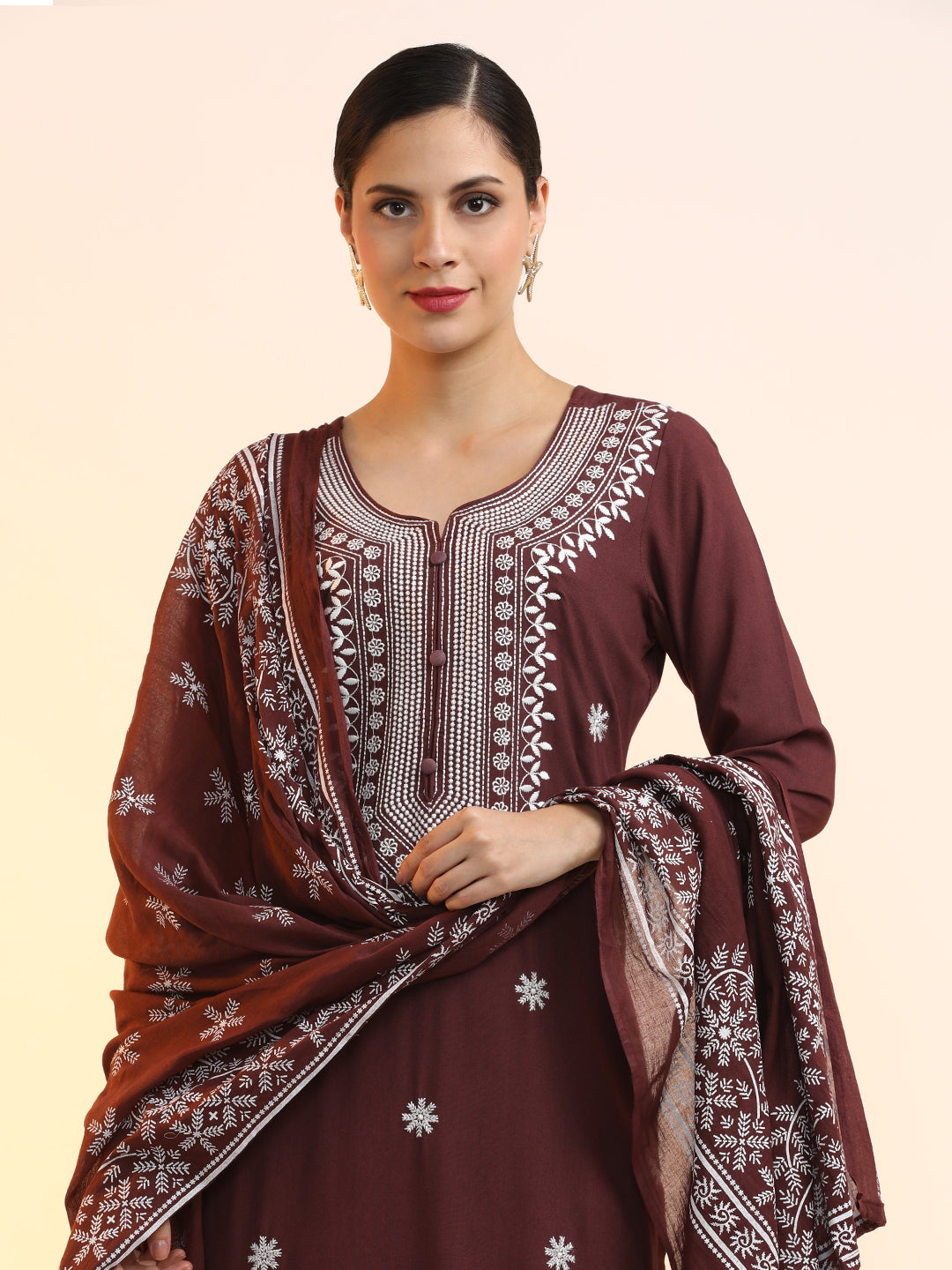 Embroidered Floral Straight Kurta Sets With Dupatta