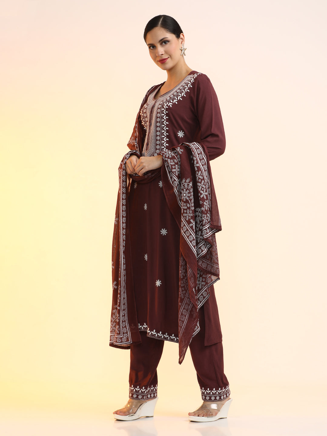 Embroidered Floral Straight Kurta Sets With Dupatta