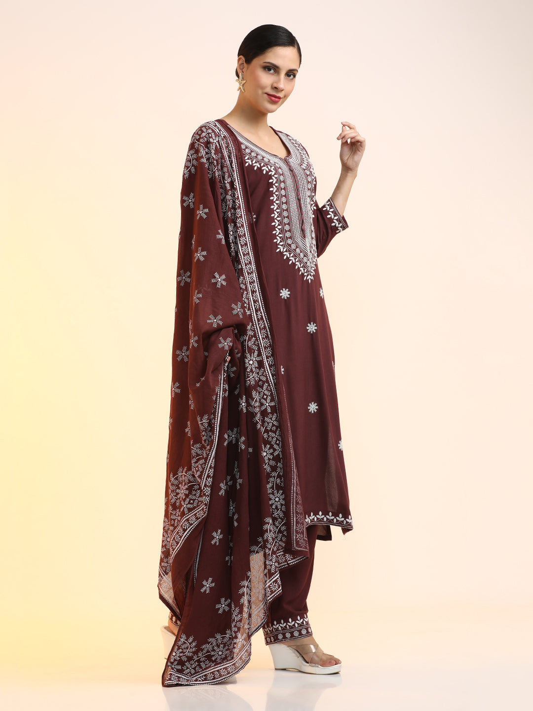 Embroidered Floral Straight Kurta Sets With Dupatta