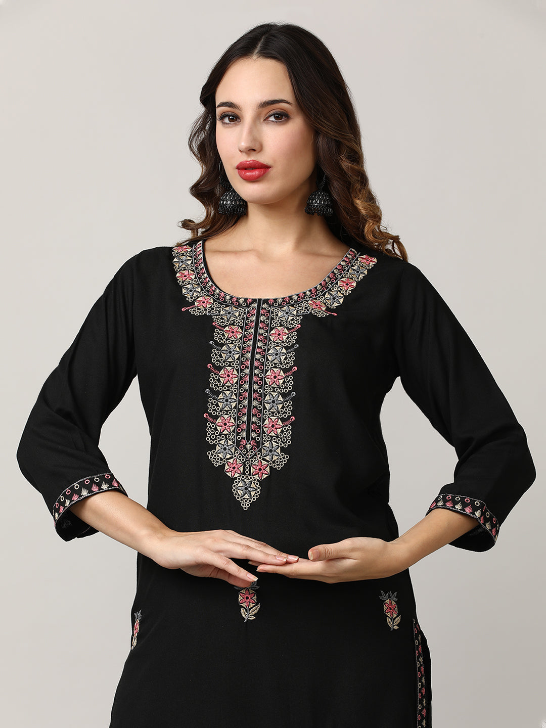 Embroidered Floral Straight Kurta Sets With Dupatta