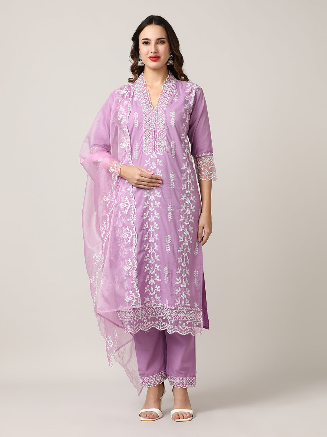 Embroidered Pure Cotton Floral Kurta Sets With Dupatta