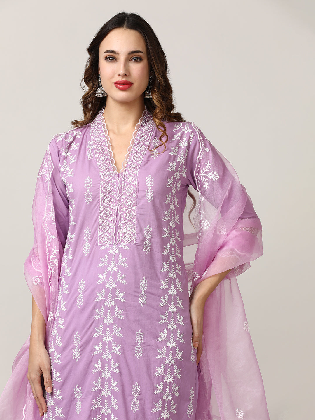 Embroidered Pure Cotton Floral Kurta Sets With Dupatta