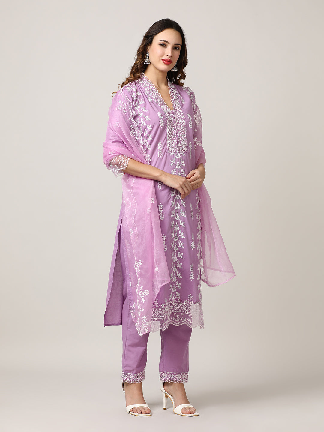 Embroidered Pure Cotton Floral Kurta Sets With Dupatta