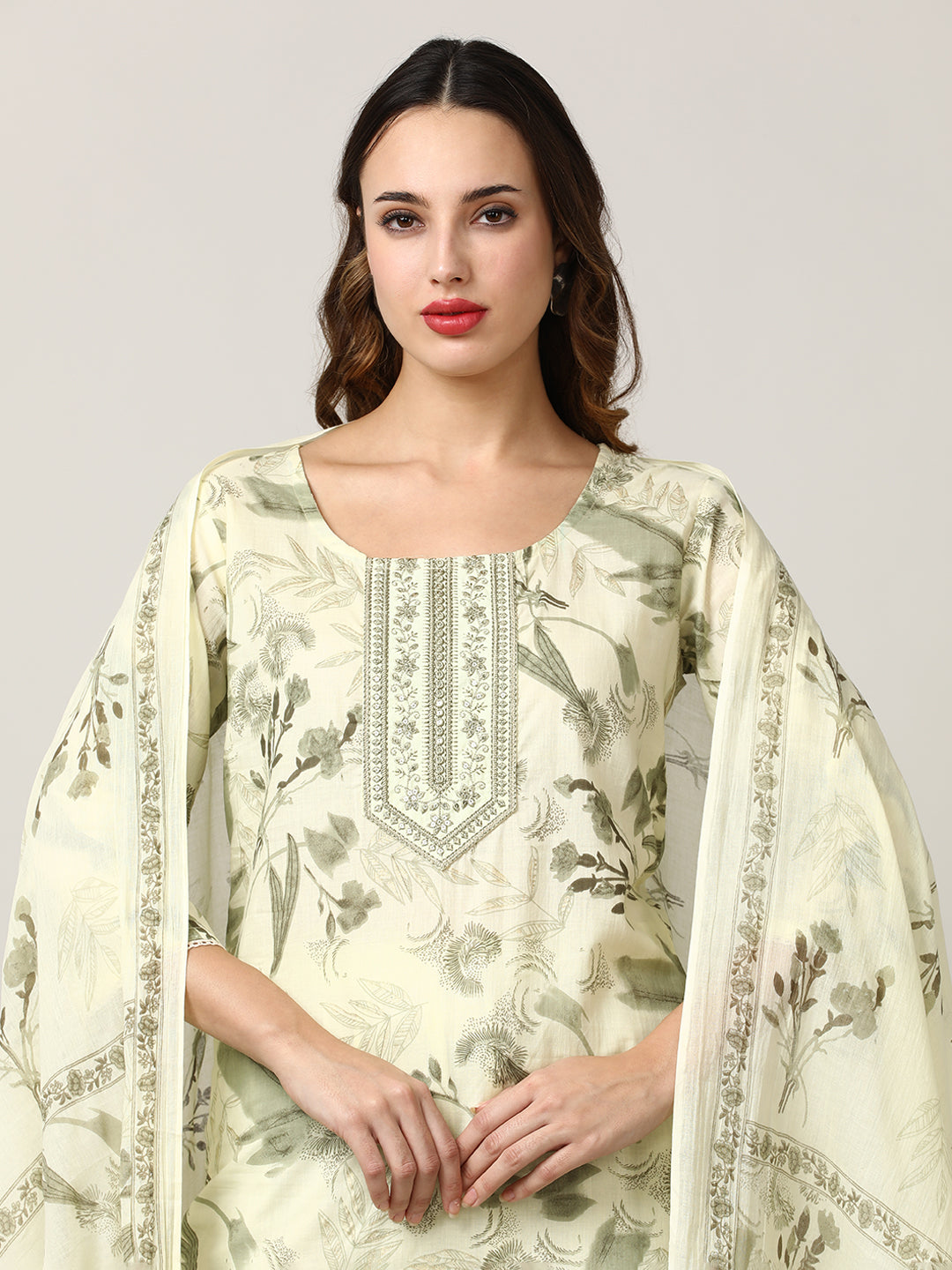 Embroidered Pure Cotton  Kurta Sets With Dupatta