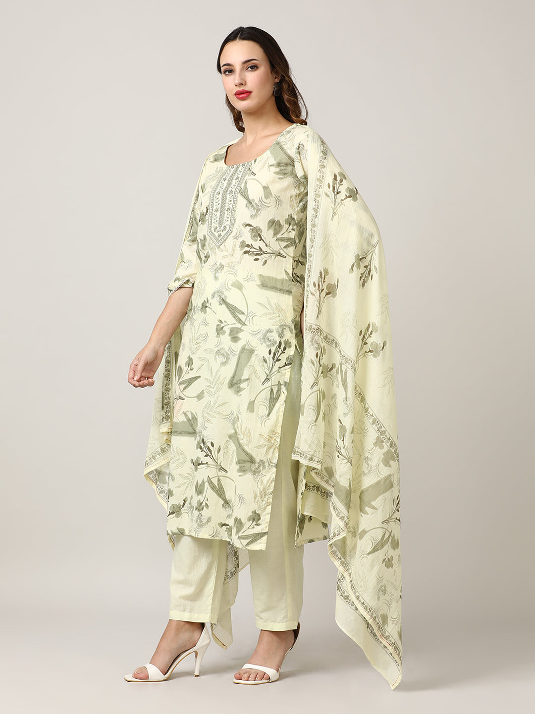 Embroidered Pure Cotton  Kurta Sets With Dupatta