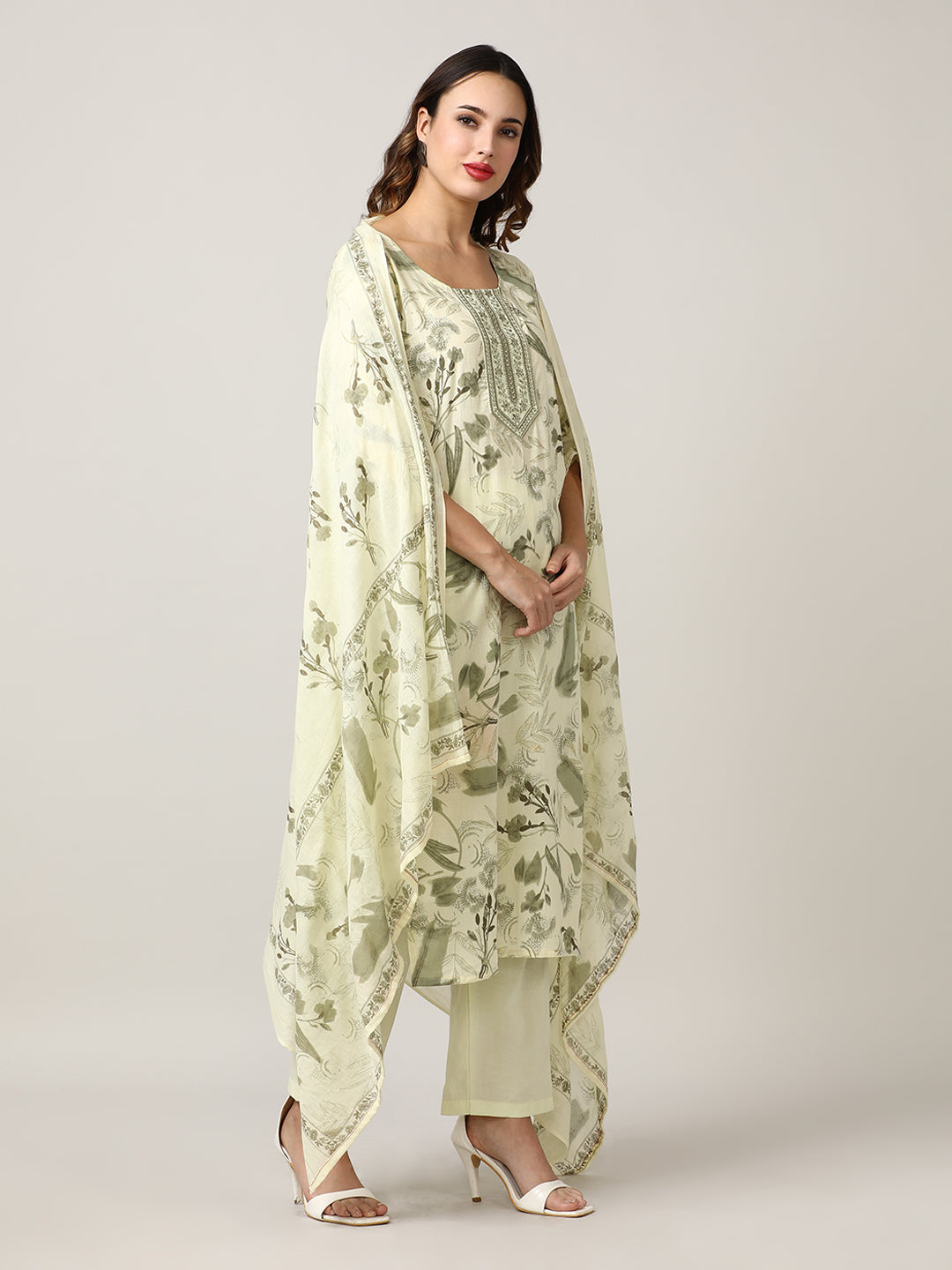 Embroidered Pure Cotton  Kurta Sets With Dupatta