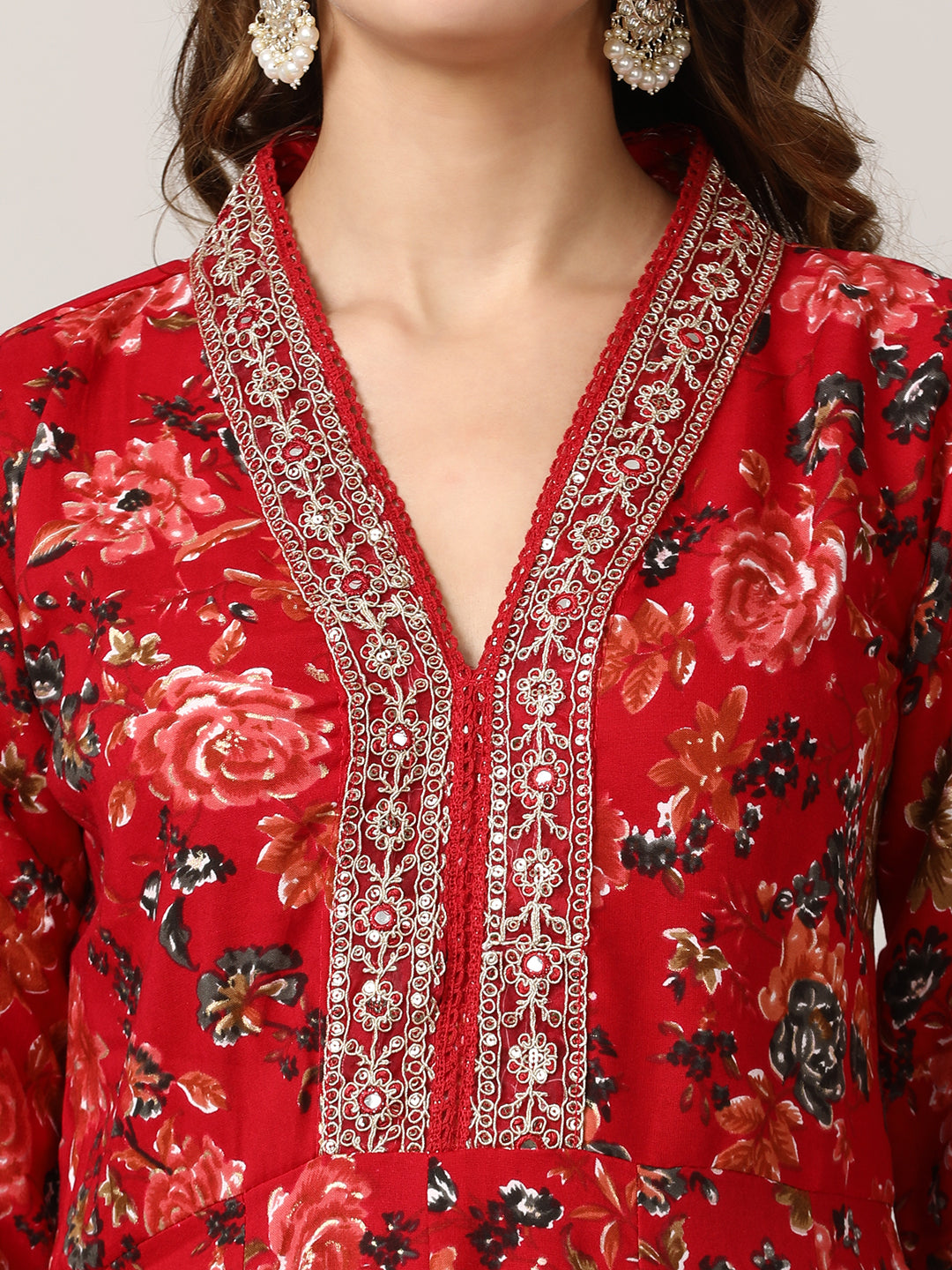 Embroidered Floral Flared Kurta Sets With Dupatta