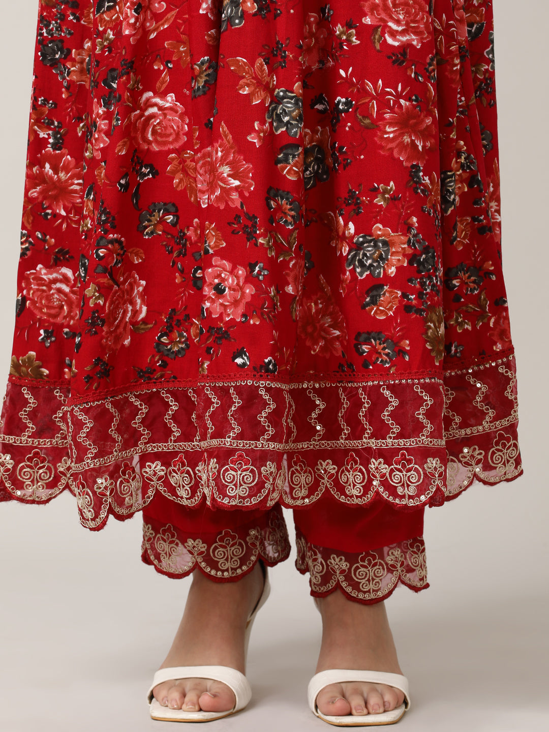 Embroidered Floral Flared Kurta Sets With Dupatta