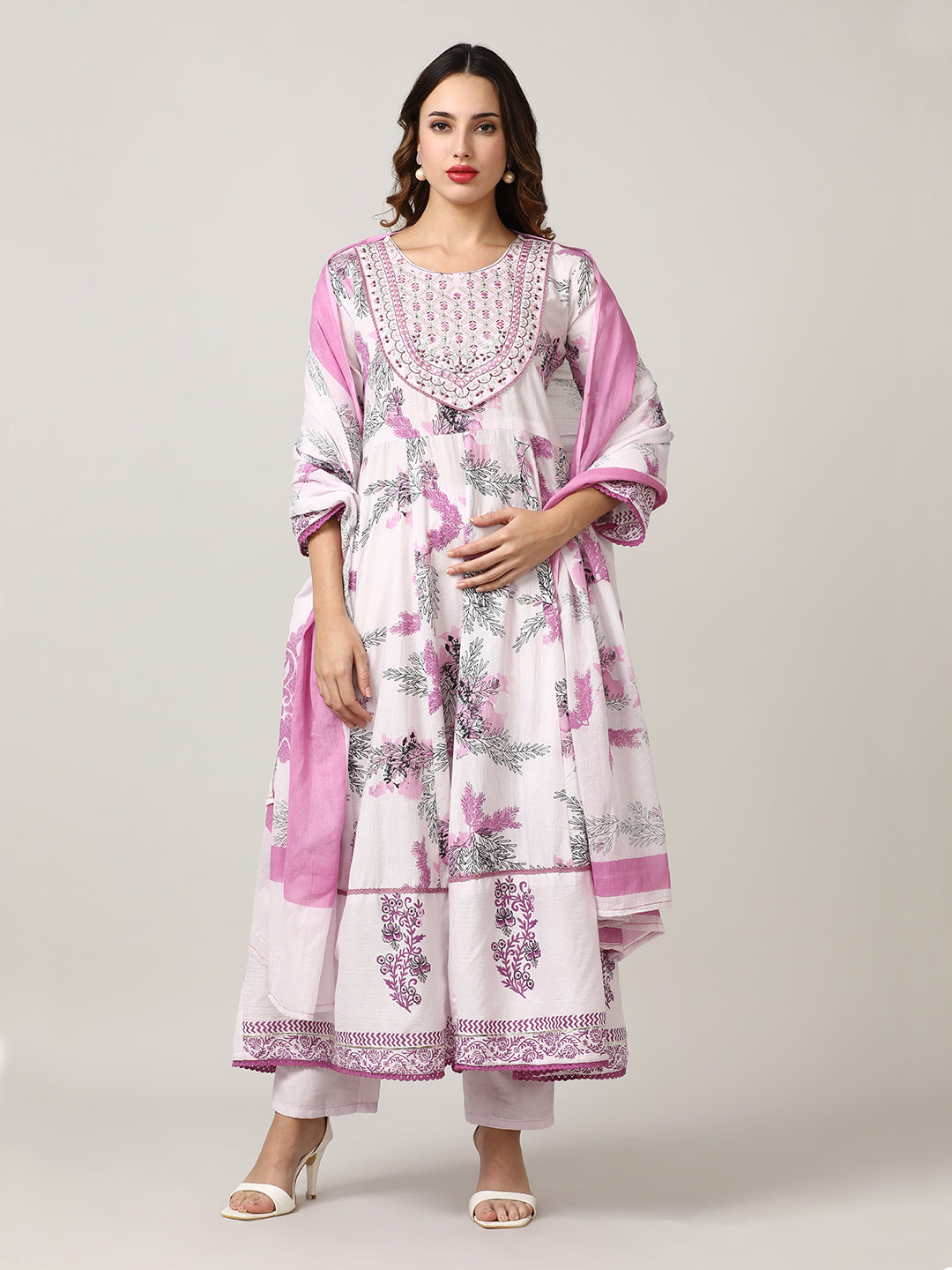 Embroidered Pure Cotton Floral Kurta Sets With Dupatta