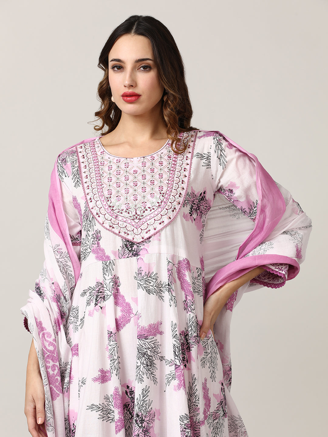 Embroidered Pure Cotton Floral Kurta Sets With Dupatta