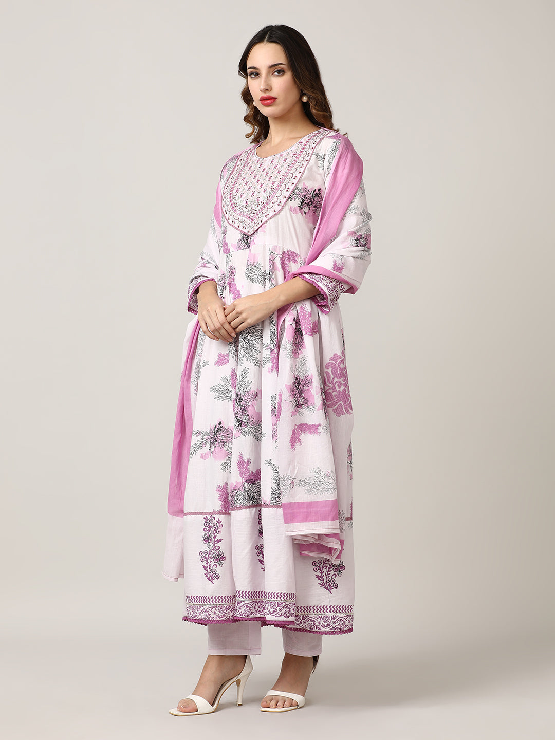 Embroidered Pure Cotton Floral Kurta Sets With Dupatta