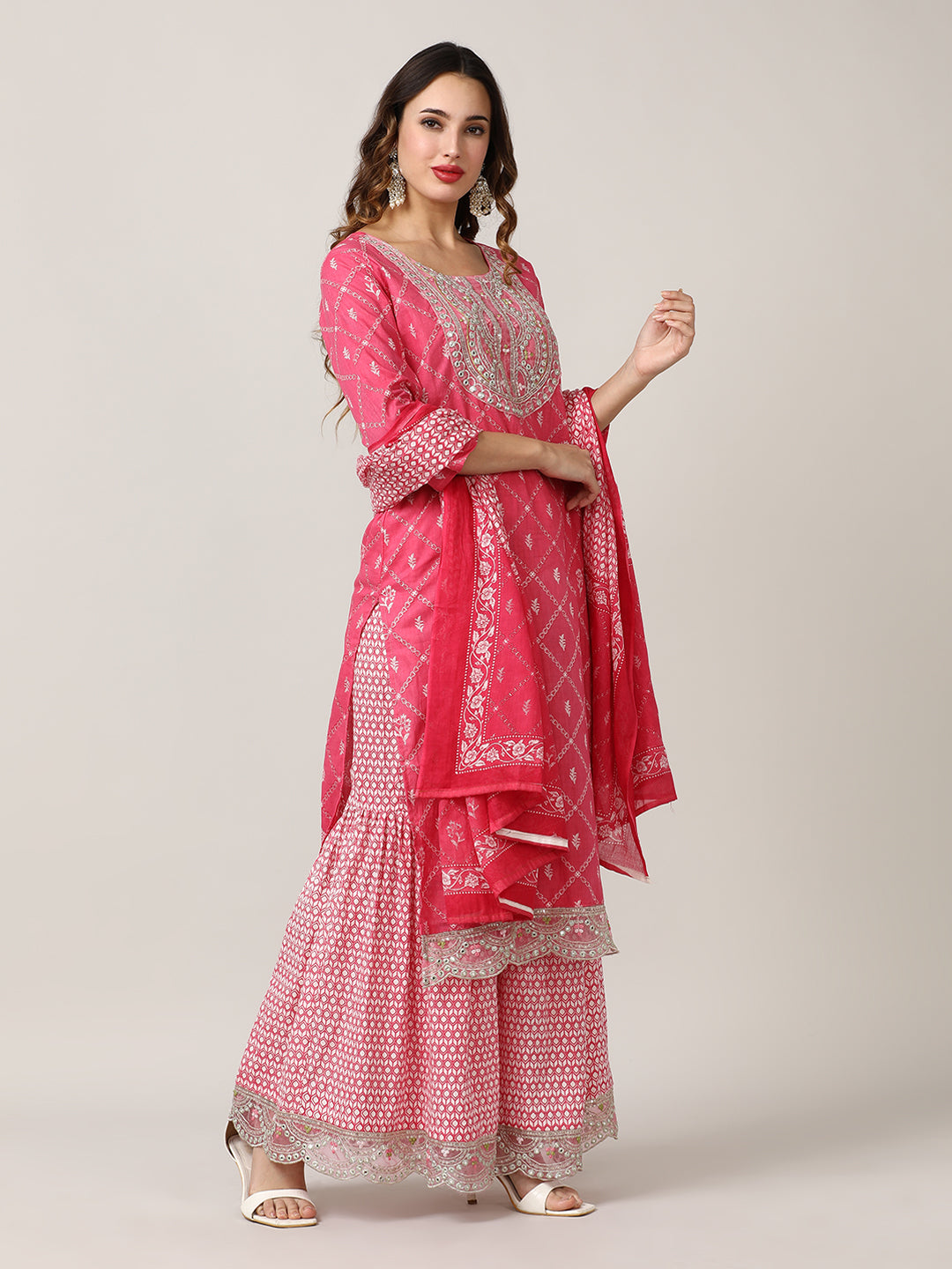 Embroidered Pure Cotton Floral Kurta Sets With Dupatta