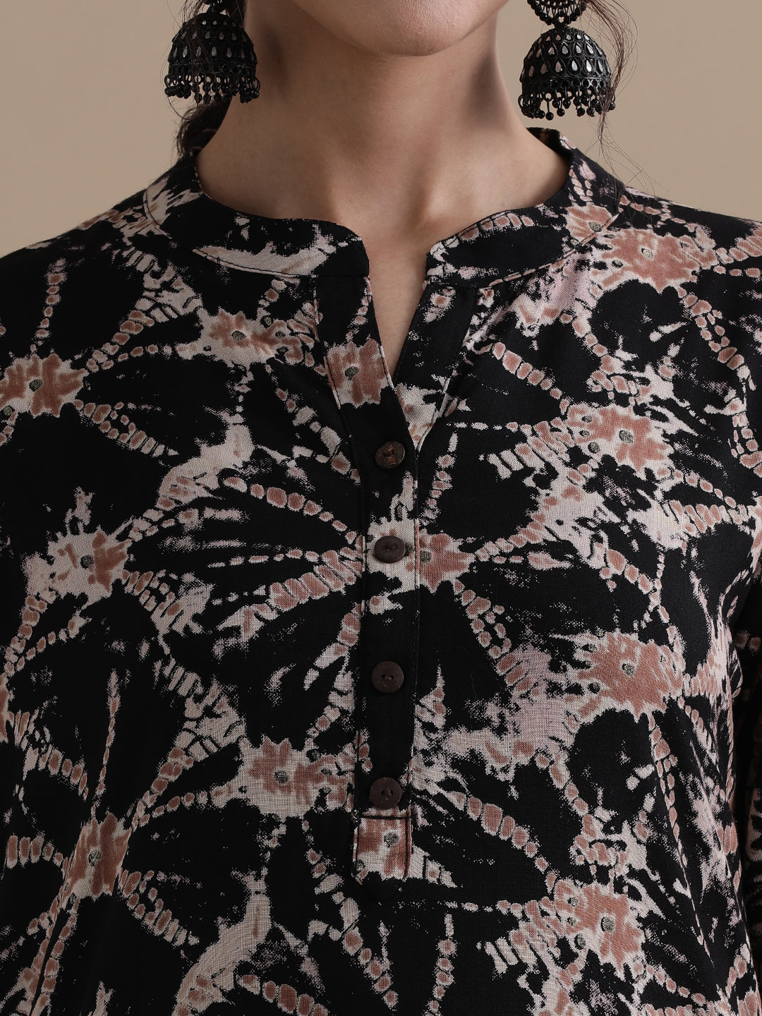 Black Floral Printed Straight Kurta