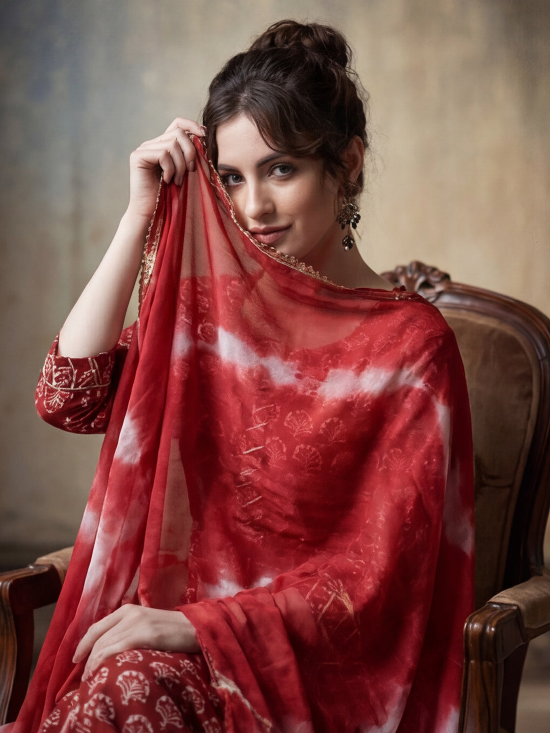 Floral Printed Gotta Patti Pure Cotton Kurta With Pant & Chiffon Dupatta