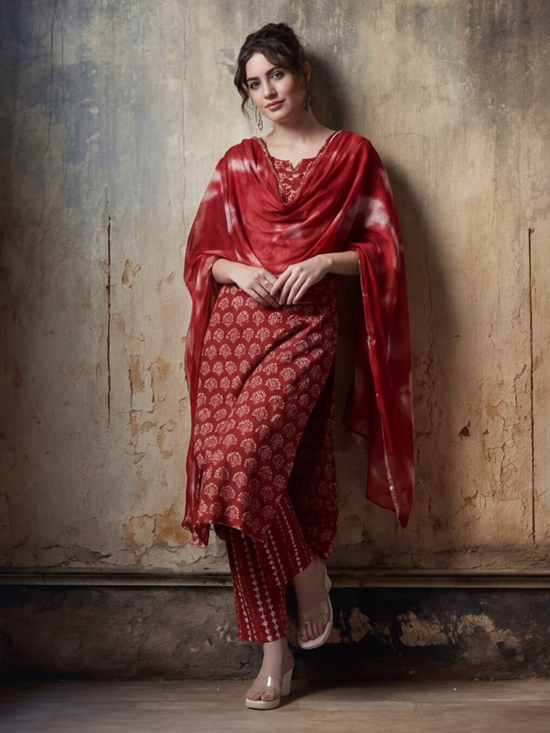 Floral Printed Gotta Patti Pure Cotton Kurta With Pant & Chiffon Dupatta