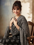 Floral Printed V-Neck Pure Cotton Straight Kurta With Trousers & Dupatta