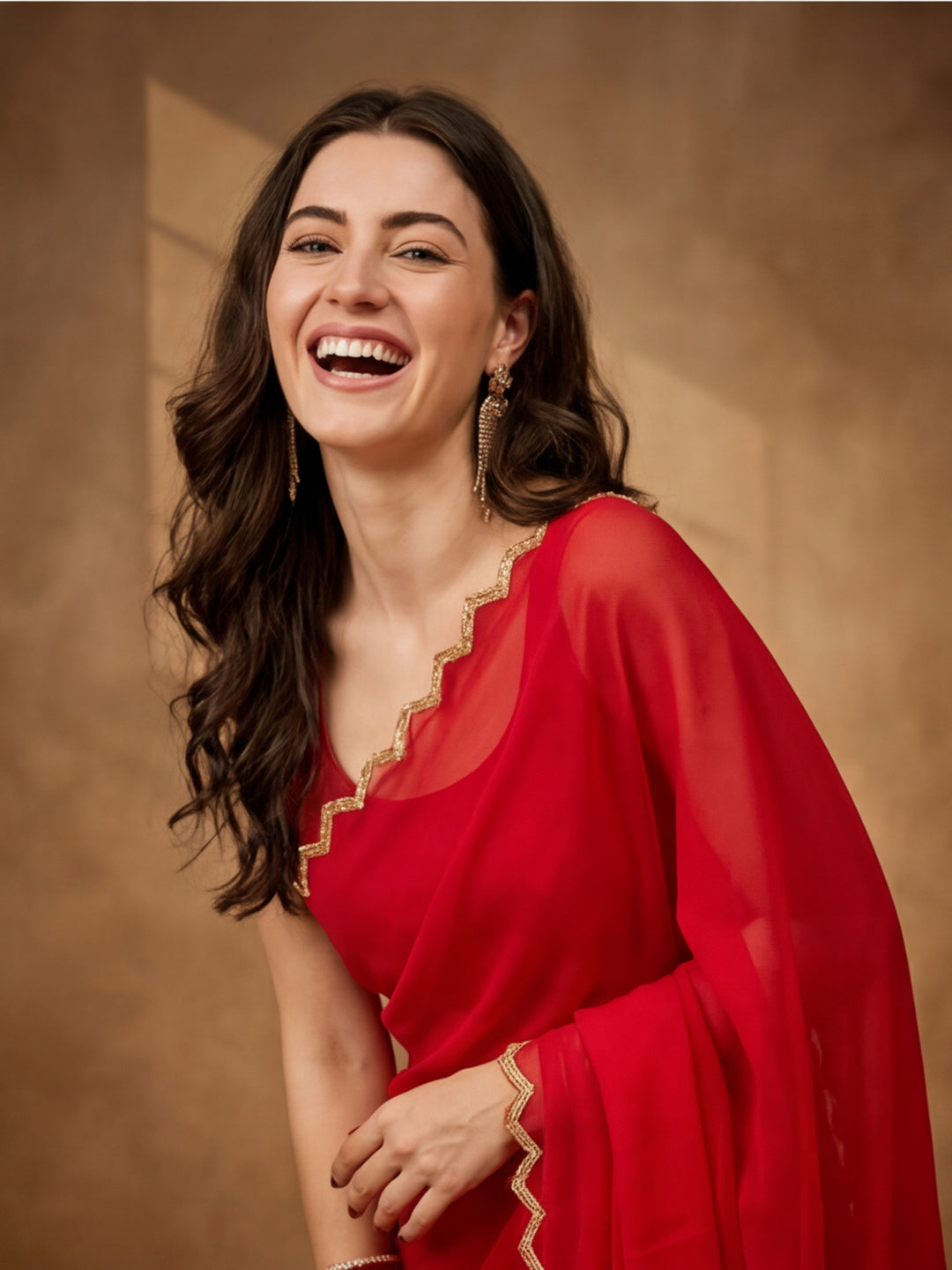 Solid Poly Georgette Saree with Unstiched Blouse