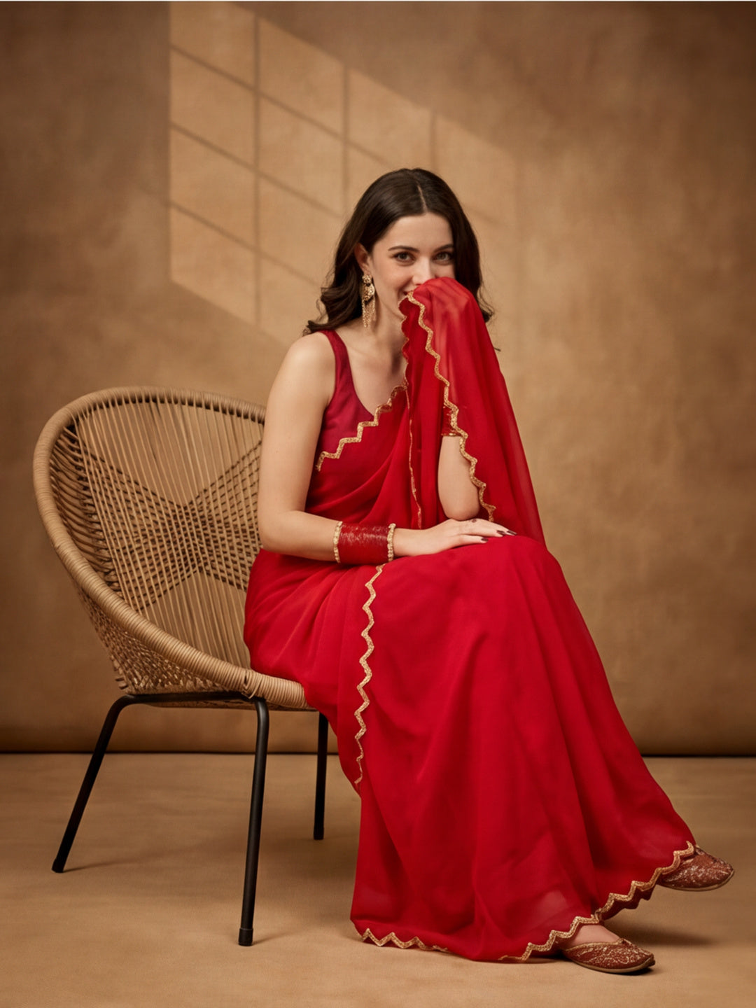Solid Poly Georgette Saree with Unstiched Blouse