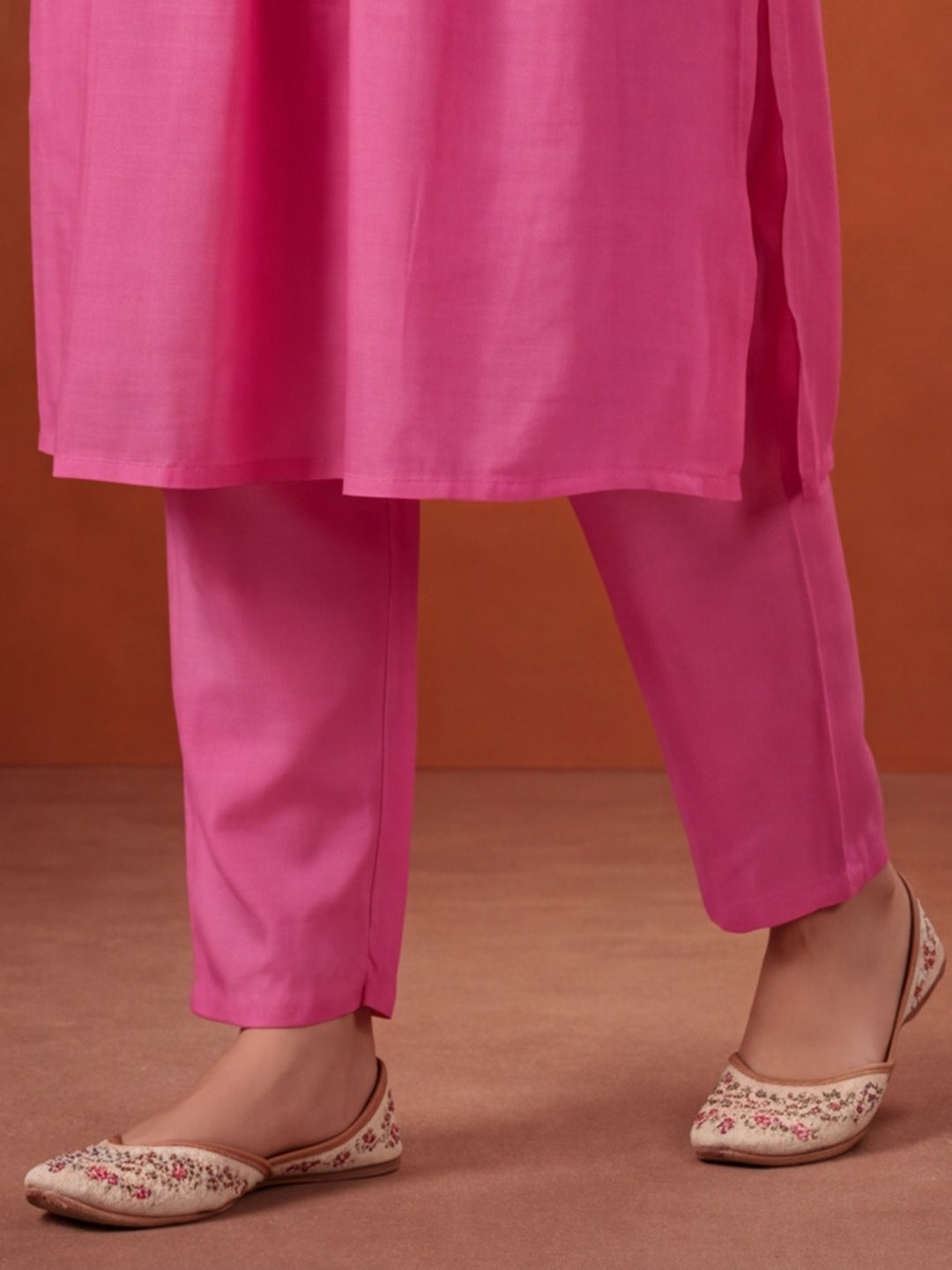 Women's Pink Embroidered Anarkali Kurta Set with Dupatta | Mul Cotton Festive Ethnic Wear