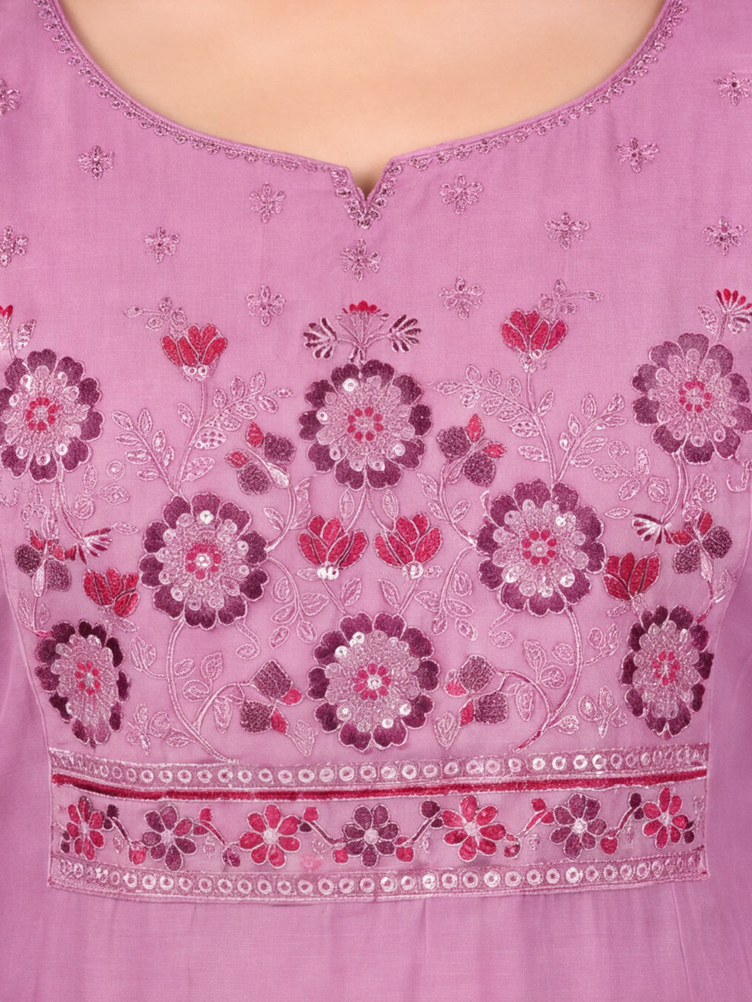 Women's Lavender Embroidered Kurta Set with Dupatta | Mul Cotton Festive Ethnic Wear