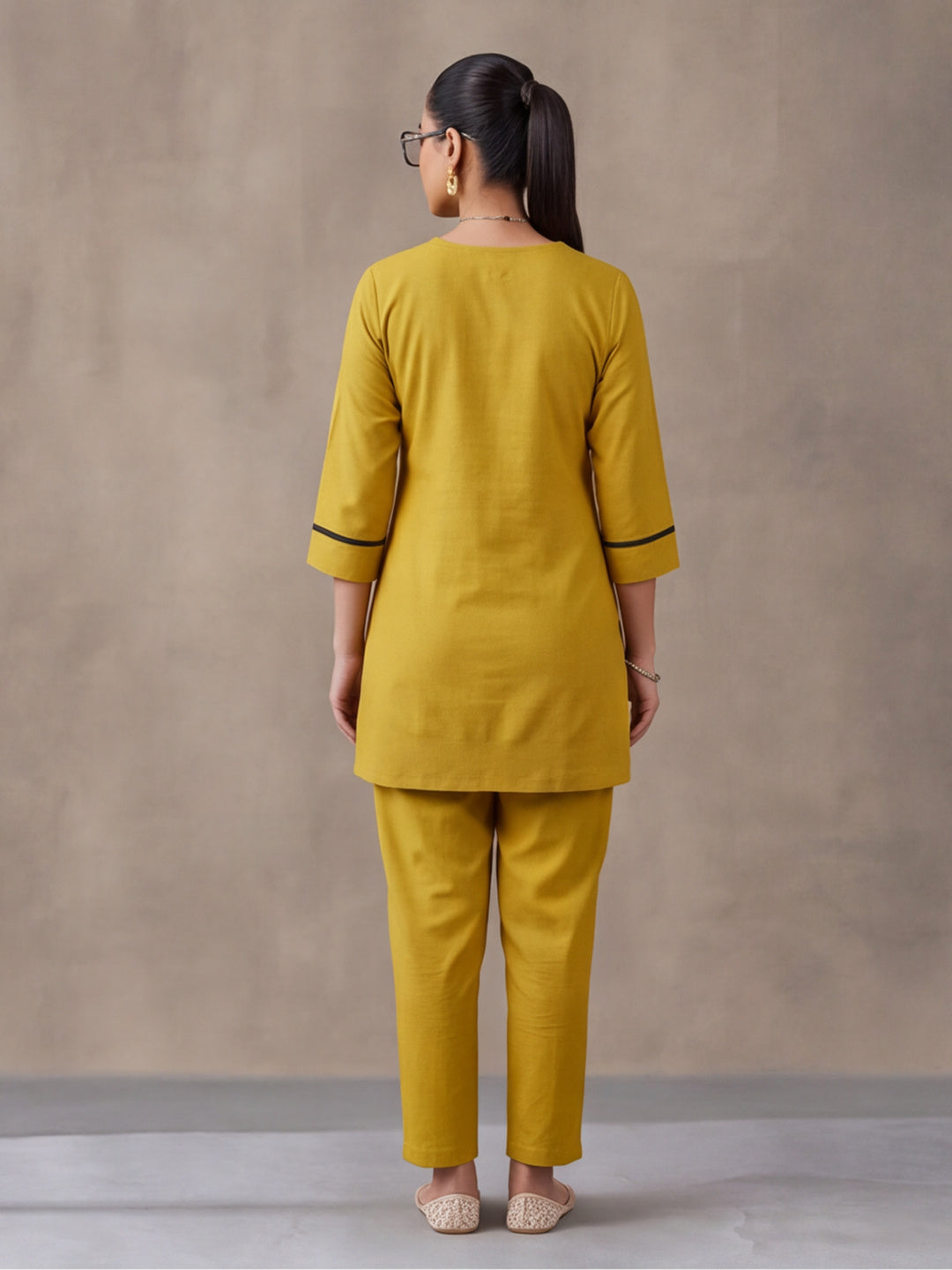 Women's Mustard Embroidered Co-Ord Set | Premium Cotton Flex Kurta & Pants Ethnic Wear