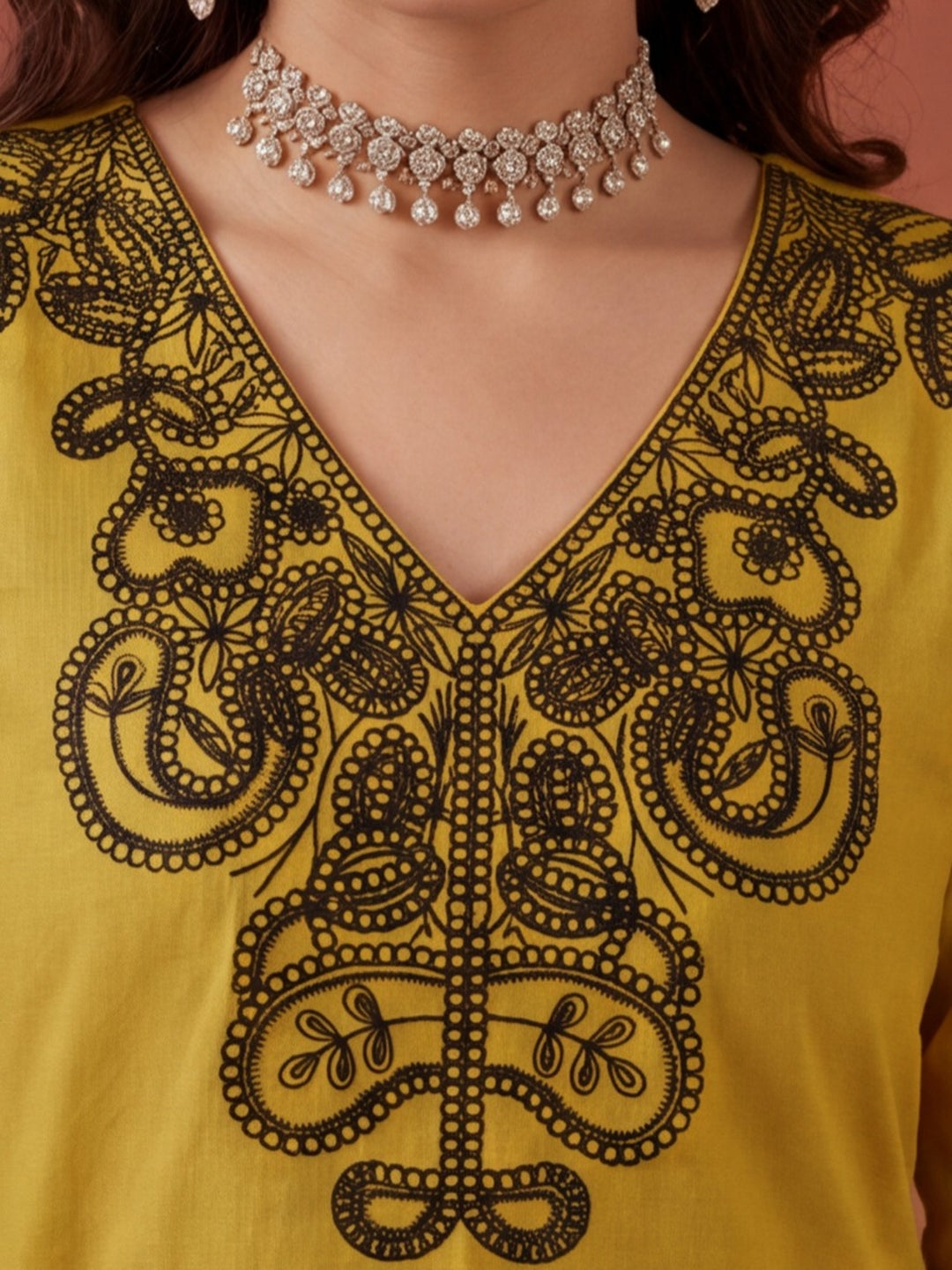 Women's Mustard Embroidered Co-Ord Set | Premium Cotton Flex Kurta & Pants Ethnic Wear