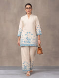 Women's Off White & Blue Floral Digital Printed Co-Ord Set | Soft Cotton Kurta & Palazzo