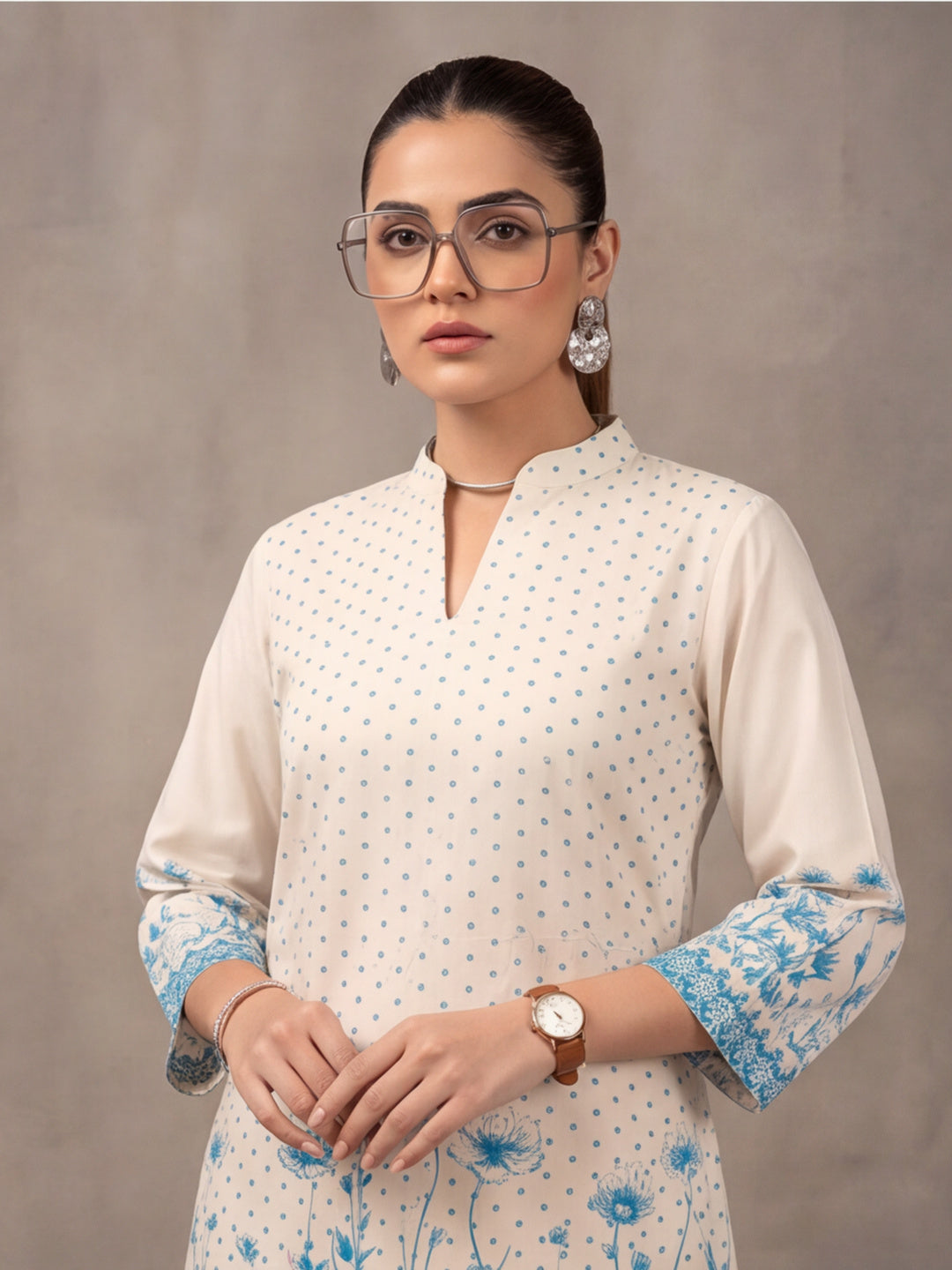 Women's Off White & Blue Floral Digital Printed Co-Ord Set | Soft Cotton Kurta & Palazzo