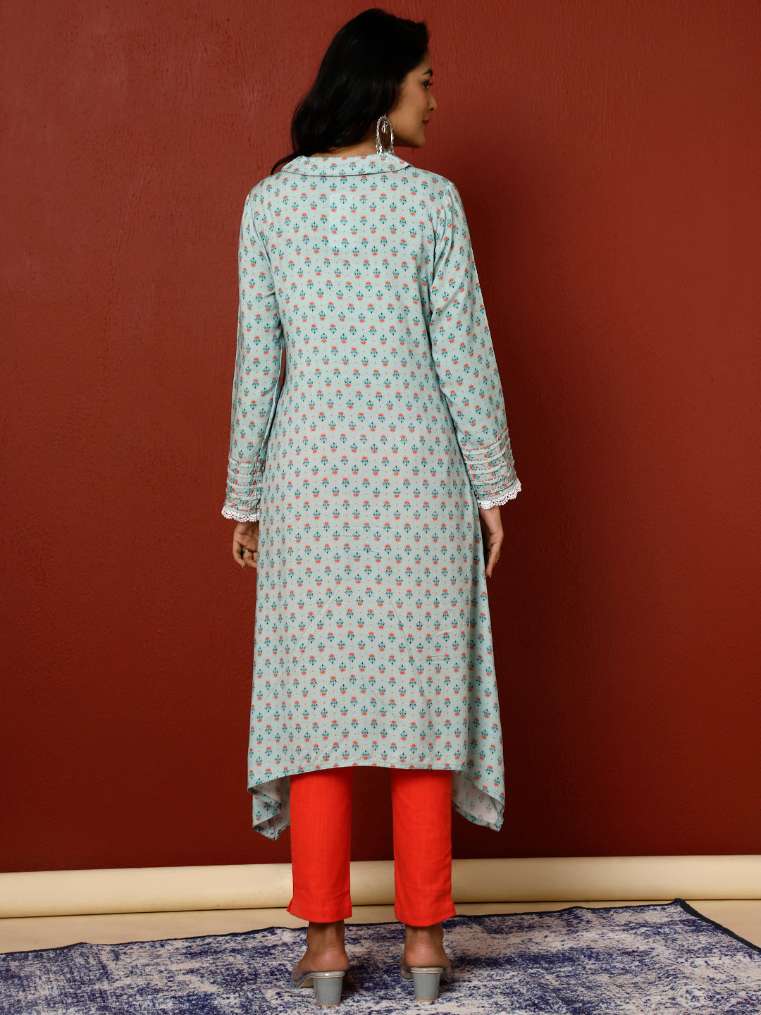 Blue Ethnic Motif Printed A-line Kurta