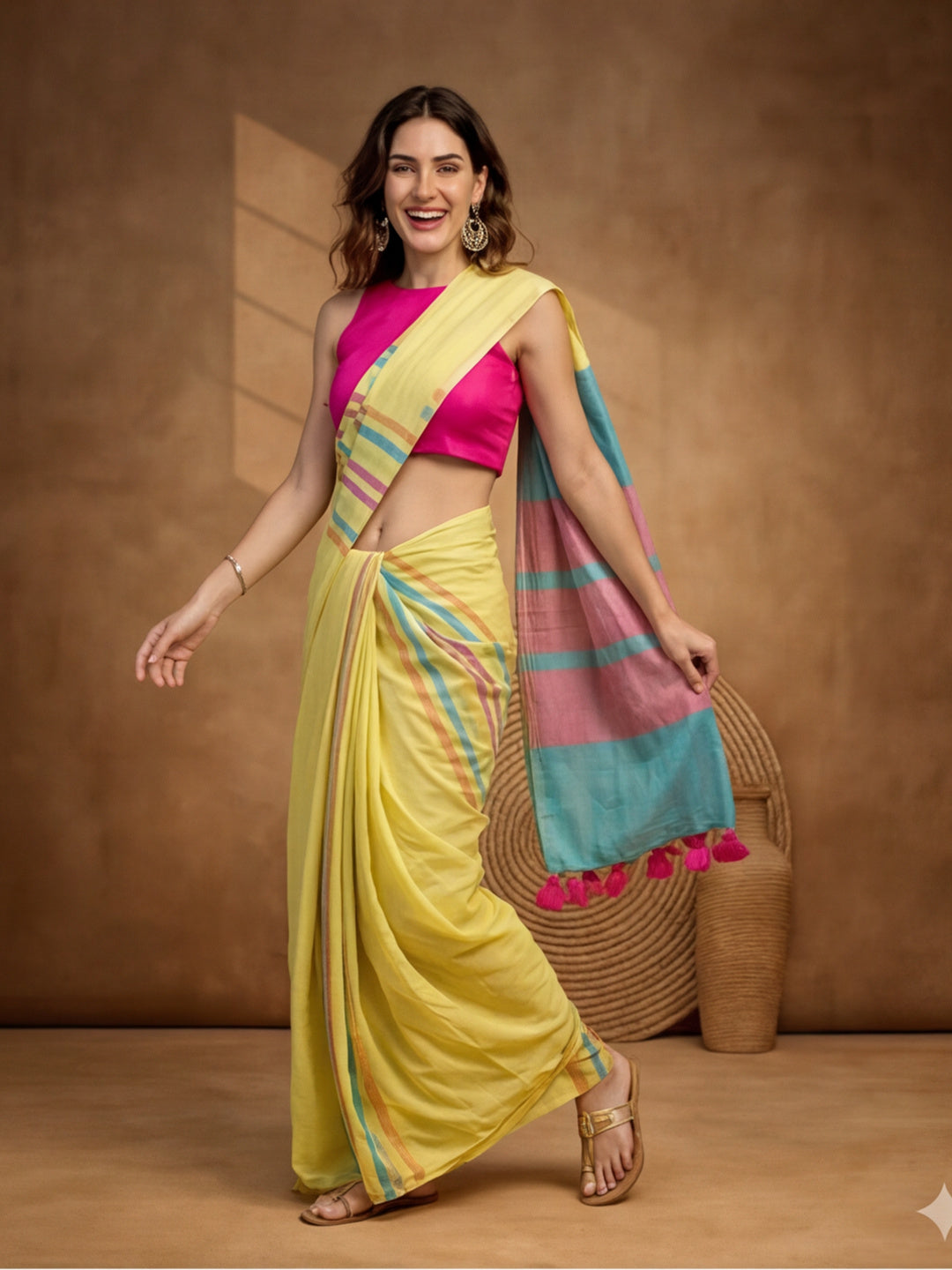 Striped Pure Linen Saree with Unstiched Blouse