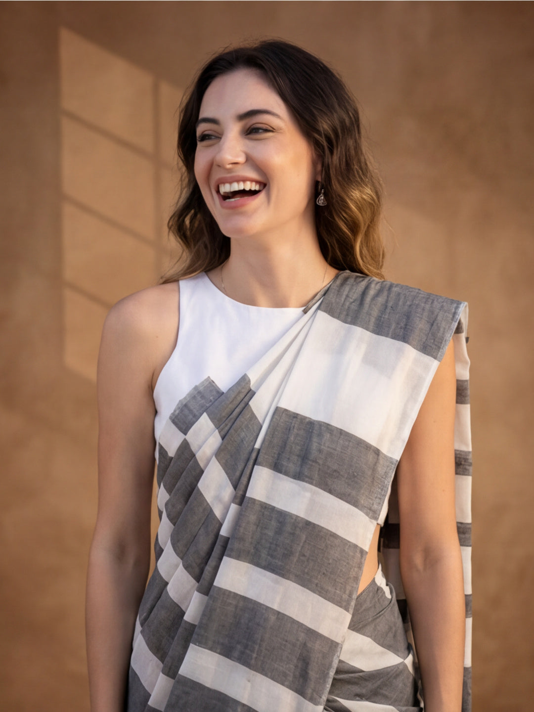 Striped Pure Linen Saree with Unstiched Blouse