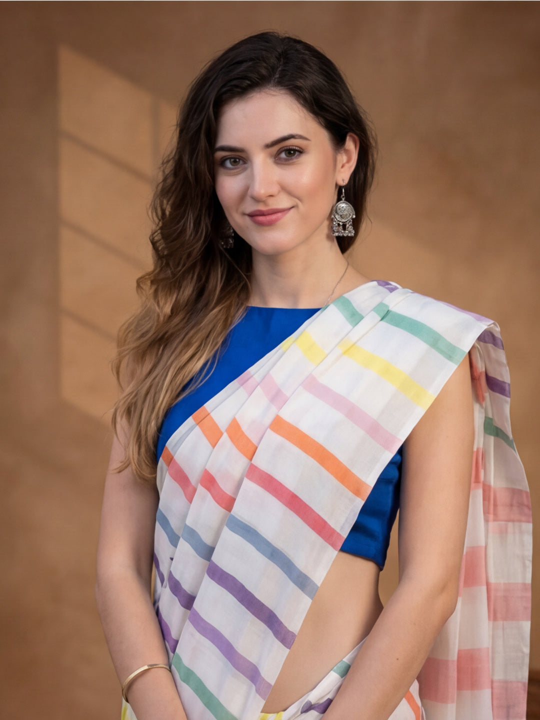 Striped Pure Linen Saree with Unstiched Blouse