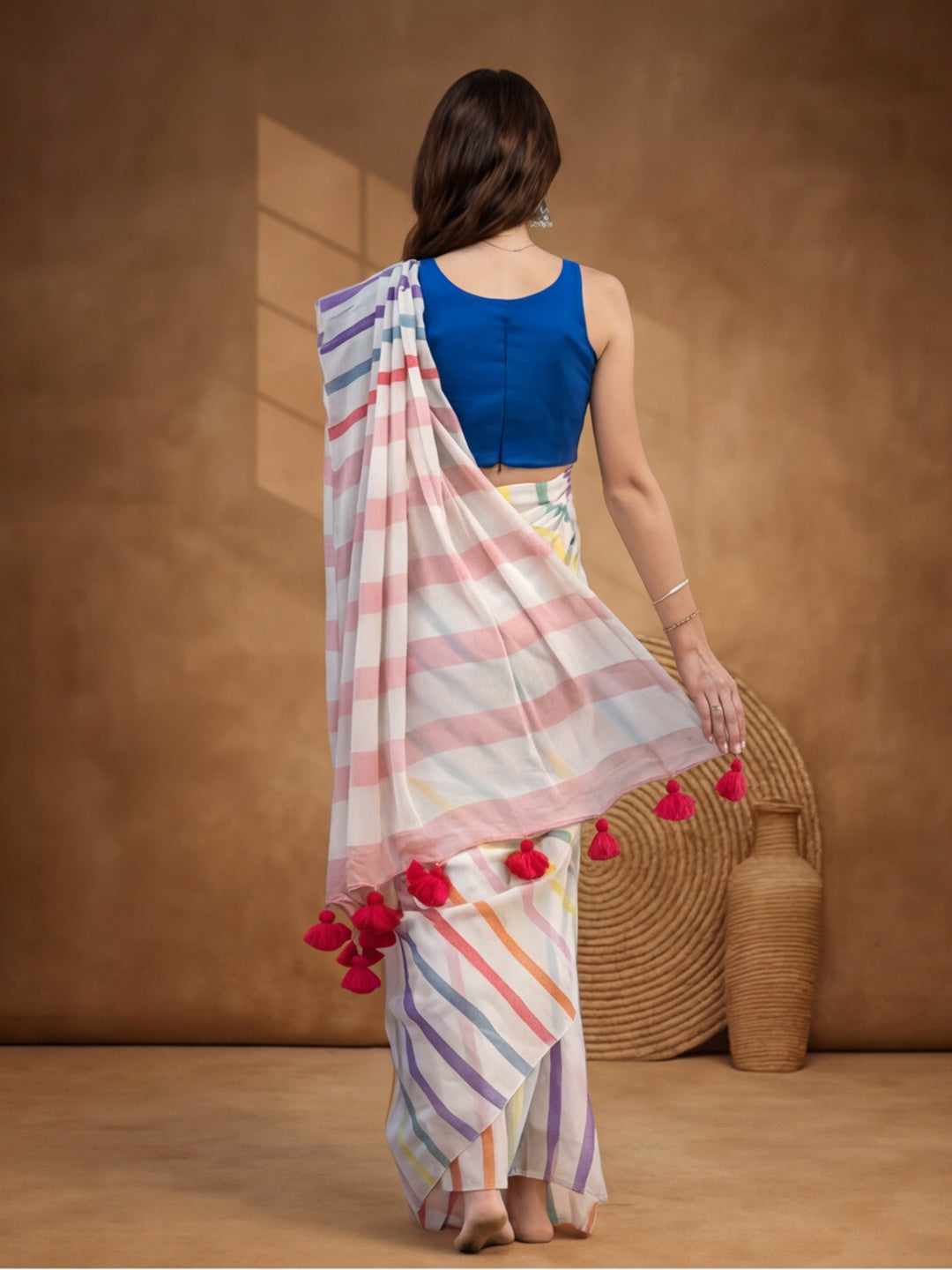 Striped Pure Linen Saree with Unstiched Blouse