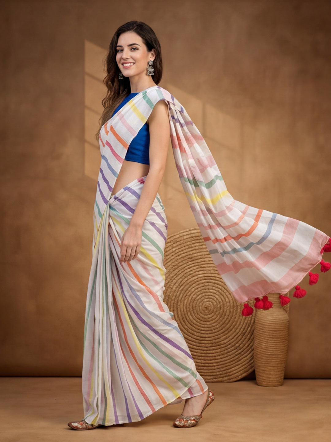 Striped Pure Linen Saree with Unstiched Blouse