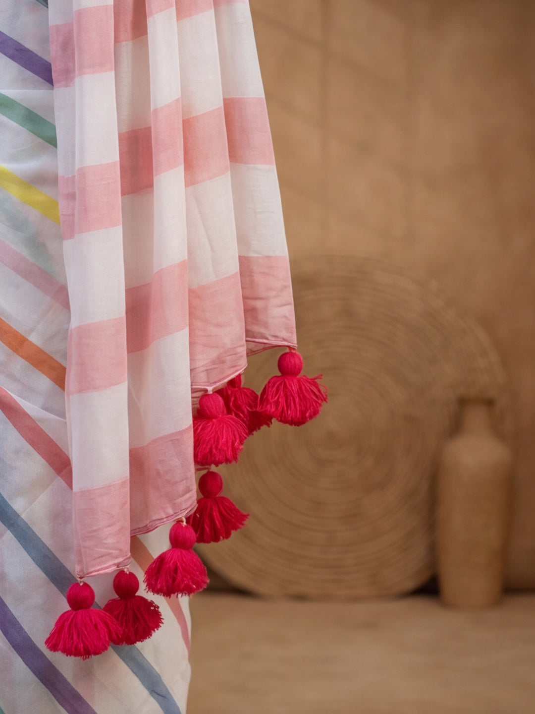 Striped Pure Linen Saree with Unstiched Blouse