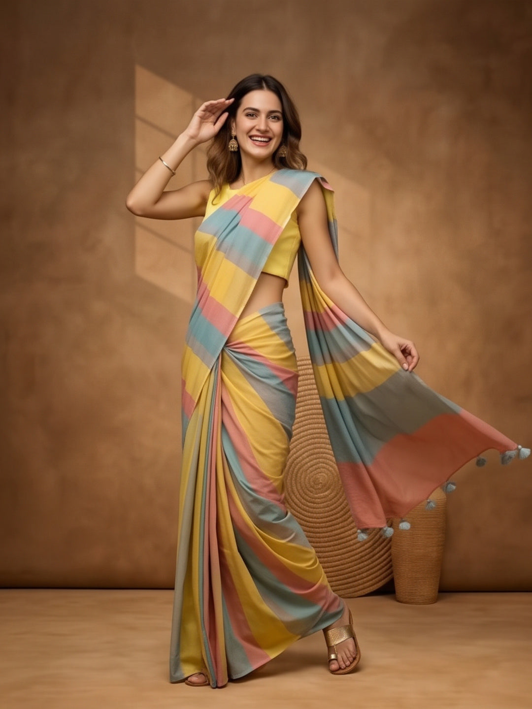 Striped Pure Linen Saree with Unstiched Blouse