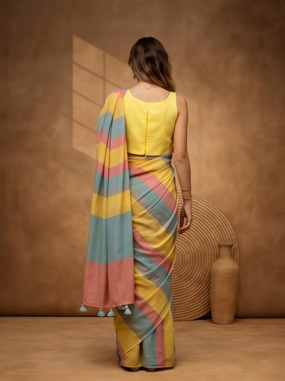 Striped Pure Linen Saree with Unstiched Blouse